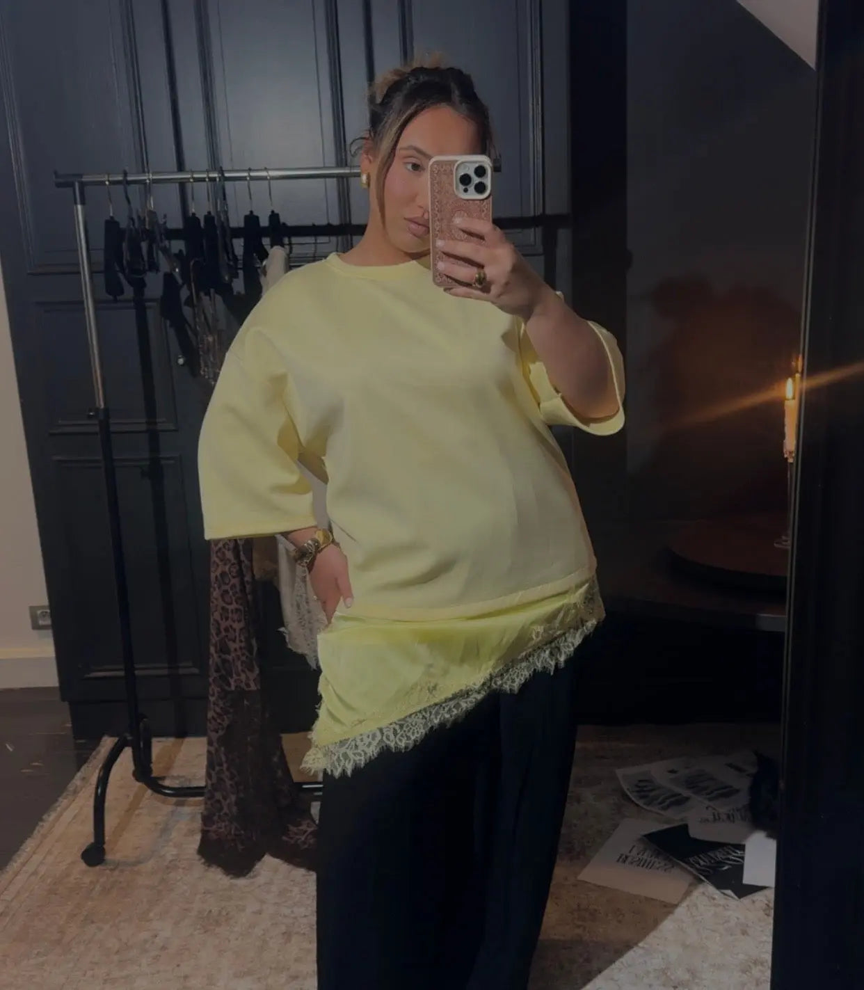 T-shirt oversize en dentelle bi matière - Jaune MAISON ZINA
