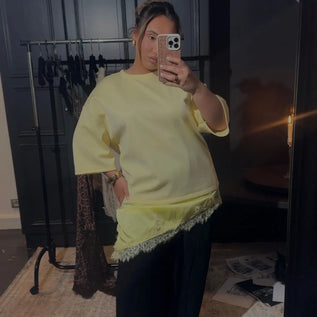 T-shirt oversize en dentelle bi matière - Jaune MAISON ZINA