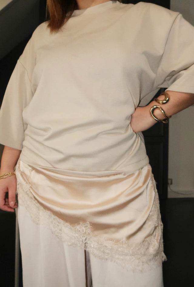 T-shirt oversize en dentelle bi matière MAISON ZINA