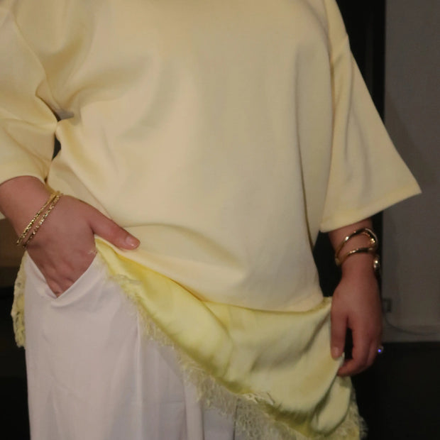 T-shirt oversize en dentelle bi matière - Jaune MAISON ZINA