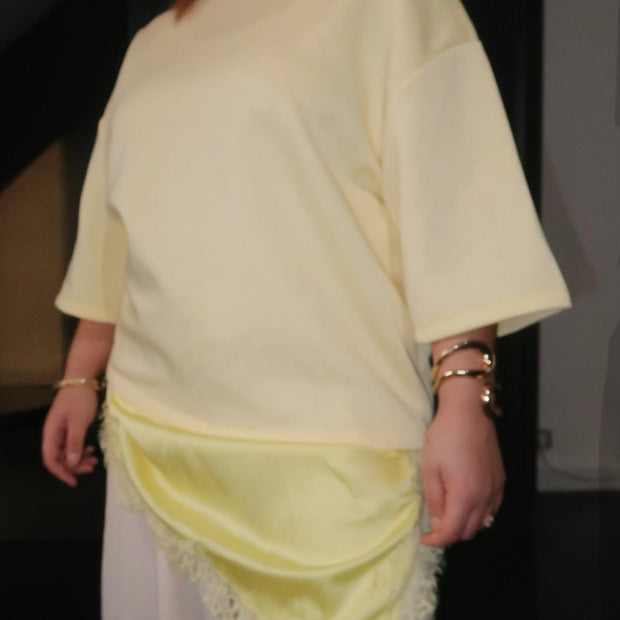 T-shirt oversize en dentelle bi matière - Jaune MAISON ZINA
