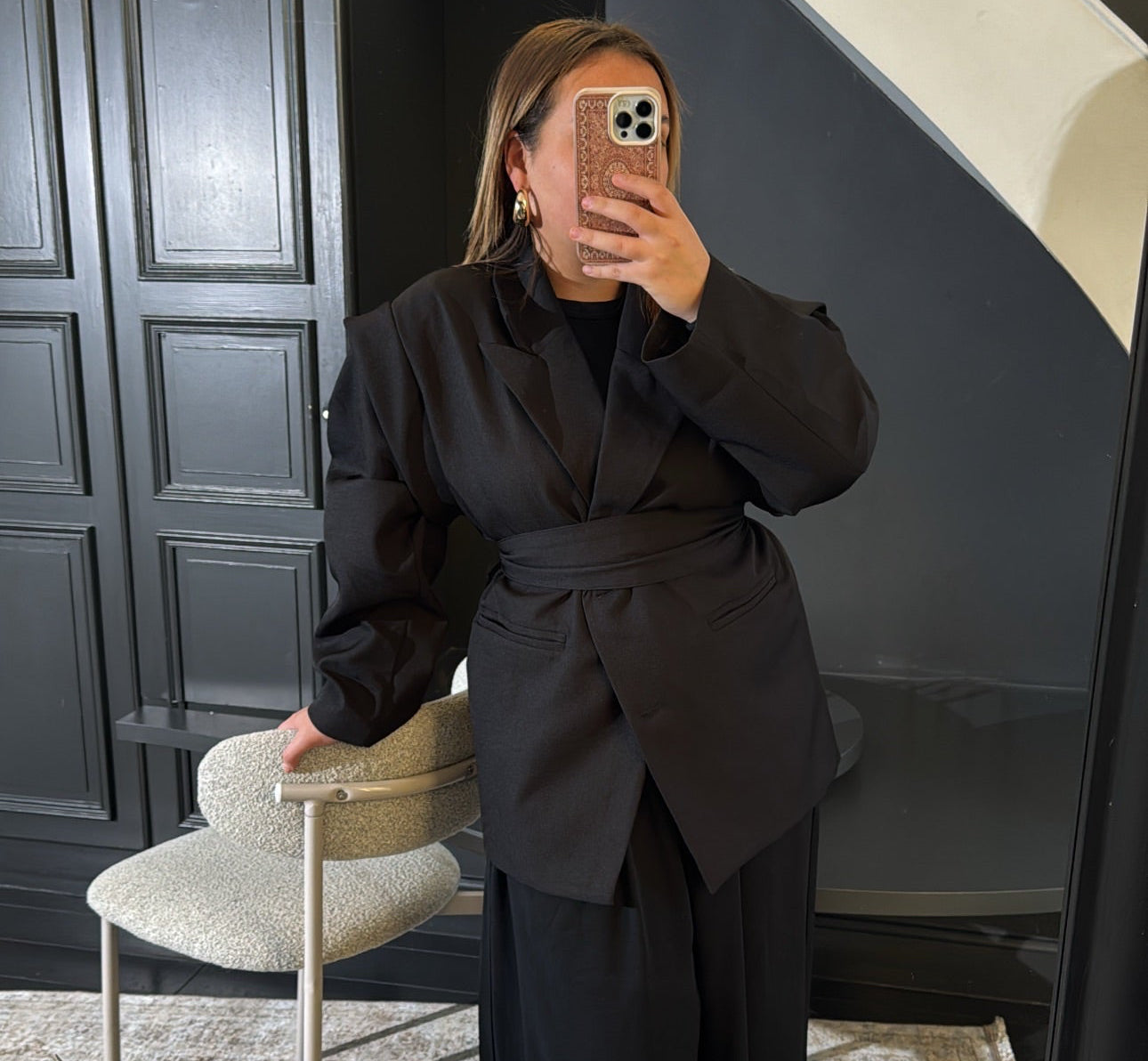 Blazer oversize avec ceinture - noir MAISON ZINA