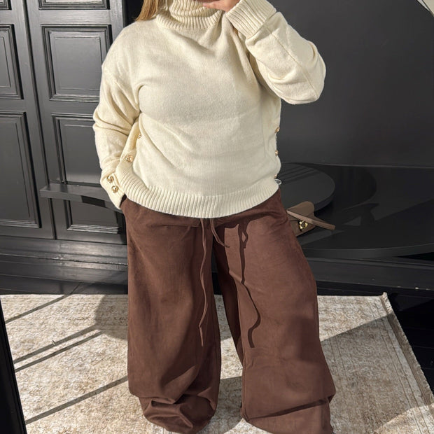 Pantalon Wide leg effet daim MAISON ZINA